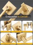2 Sets Entry Door Handle and Single Cylinder Deadbolt Lock and Key Combo Pack - Heavy Duty Square Locking Lever Set - Interior/Exterior Door Levers in Satin Brass Finish