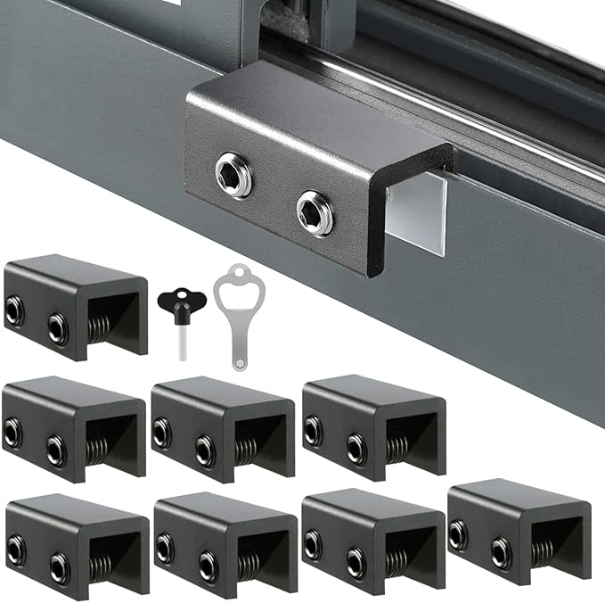 Sliding Window Locks (8 Sets), Security Window Locks with Keys, Adjustable Aluminum Sliding Window Stops, Easy Installation Without Drilling, for Vertical and Horizontal Sliding Windows