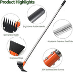 2-in-1 Garden Hoe and Weed Puller Rake, 60 Inch Adjustable Long Handle Weeding Tool Heavy Duty Spring Steel Head with Sand Grain Coating, Weed Remover for Garden, Yard, Lawn, Driveway