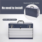 4 Drawers Metal Tool Box, 21" Portable Steel Tool Chest w/Key Lock & Latch Closure, Multi-Function Top Storage Tray Toolbox w/Powder Coating & Ball Bearing Slides for Garage (Antique Grey)