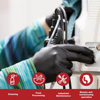 Disposable Gloves Medium, Nitrile and Vinyl Blend Material Gloves, Latex Free, 4 Mil,100 Pc. - Food Grade Glove for Cleaning, Food Prep,Hair Dye, Tattoo, Black