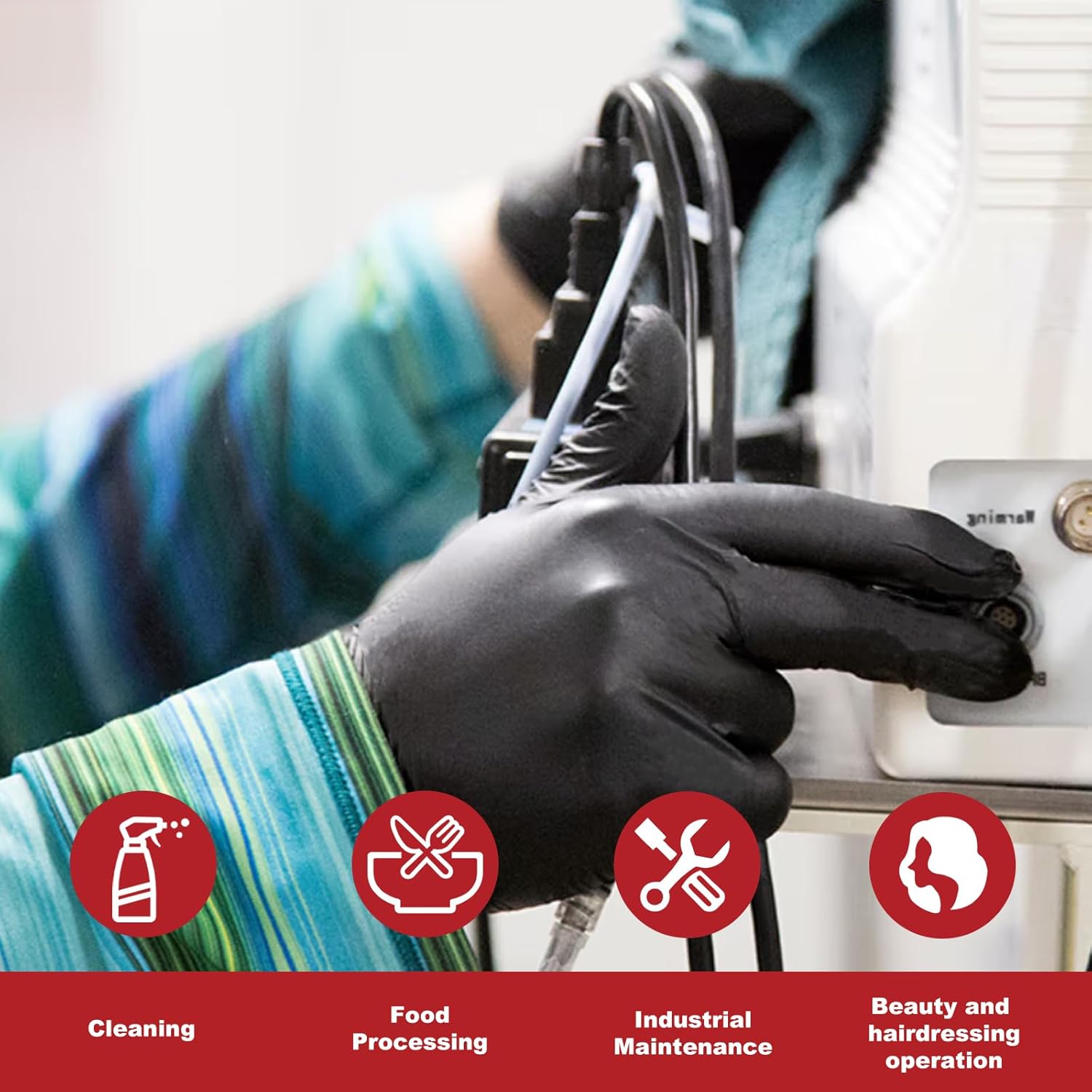 Disposable Gloves Medium, Nitrile and Vinyl Blend Material Gloves, Latex Free, 4 Mil,100 Pc. - Food Grade Glove for Cleaning, Food Prep,Hair Dye, Tattoo, Black