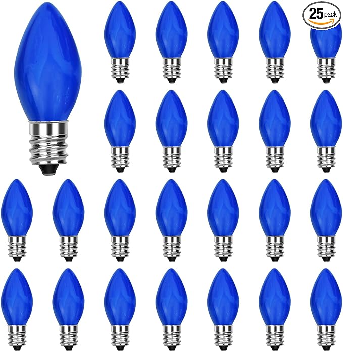 Abeja C7 Ceramic Christmas Replacement Bulbs, Blue Ceramic Christmas Lights Great for Night Lights, Decorative Lights and Christmas Strings, 25 Pack