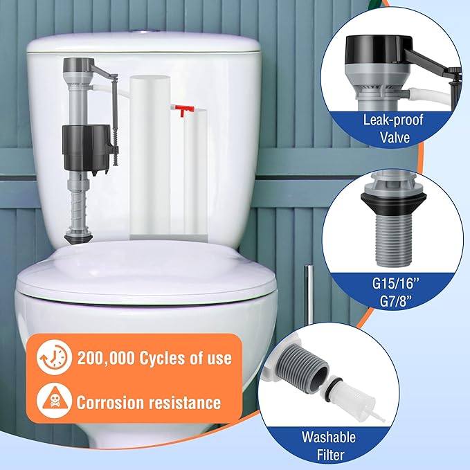 Saillong 6 Pack Toilet Fill Valve Replacement, Height Adjustable Universal Toilet Tank Flusher Replacement Kit, Leak-Proof Easy Install Fill Valve Repair Kit