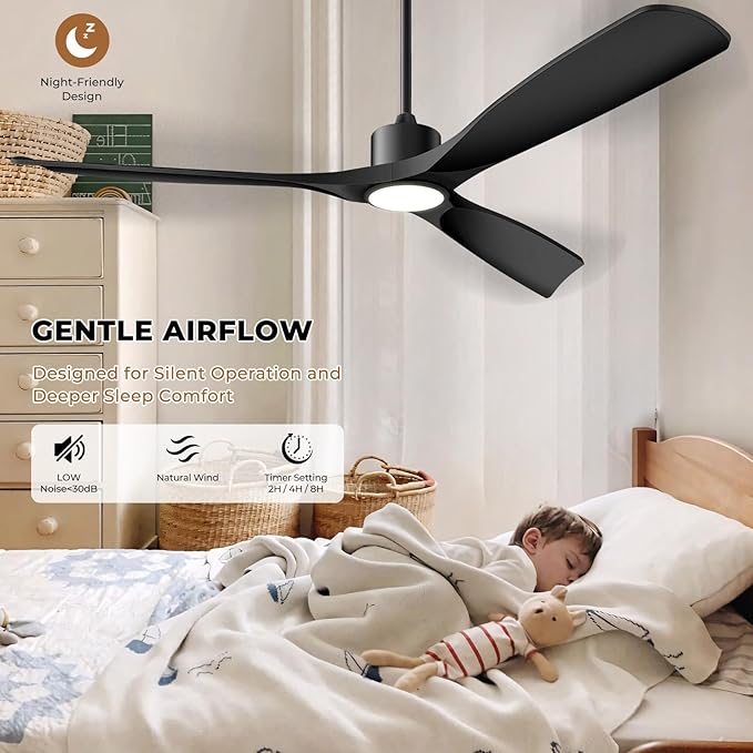 60" Smart Ceiling Fan with Lights,Outdoor Ceiling Fan 3 Blade,Work with Alexa/Gg/App/Remote,3-Color Light 6-Speed Quiet Reversible DC Motor for Patio Porch Bedroom,Black