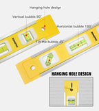 9 Inch Torpedo Level, Magnetic Box Level with 45°/90°/180° Bubbles, Shock Resistant Bubble Level Tool for Measuring - 3 PCS