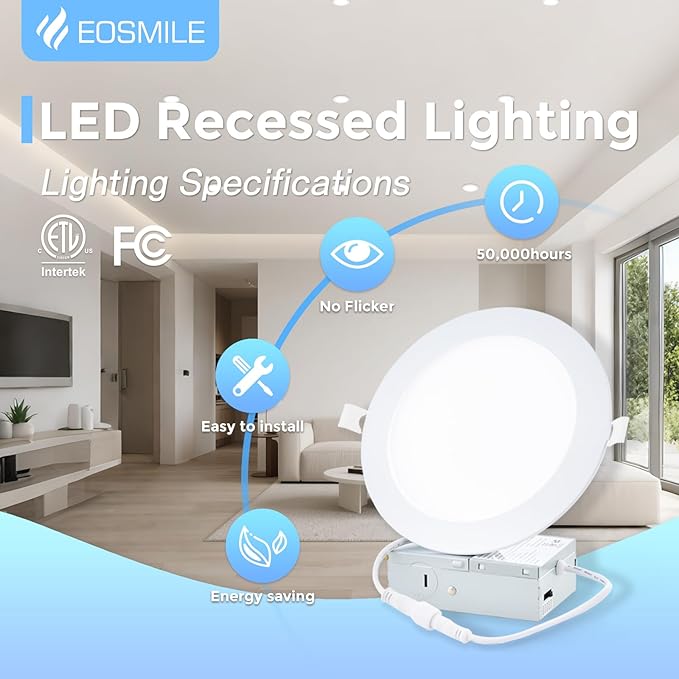 16 Pack 4 Inch 750LM Brightness, 5CCT Ultra-Thin LED Recessed Ceiling Light with Junction Box, Dimmable Canless Wafer Downlight, 9W, 120V,ETL FCC