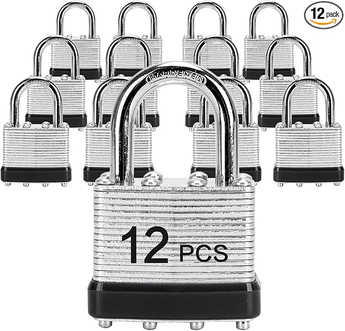 Padlocks with Same Key, LQYN 12 Pcs Laminated Keyed Padlock (1-9/16", 40mm), Keyed Alike Locks, Normal Shackle, for Storage Locker, Hasp Latch, Toolbox, Sheds