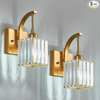 Wall Sconces, Set of 2 Gold Crystal Vanity Lights, Modern Wall Lamp for Bathroom, Hallway, and Makeup, Easy Installation