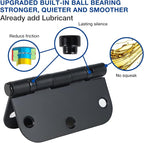 1 Pack Ball Bearing Door Hinges Matte Black 3.5 Inch 5/8" Radius Round Anti Squeak Interior 3-1/2"Flat Iron Bifold Standard Office Bedroom Indoor for Doors 3 ½" Hardware Home House Decor Accessories