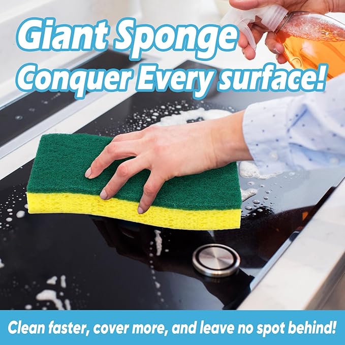AIDEA XL Scrub Sponges 24Count, Sponges for Dishes, Extra Large Sponge for Cleaning Kitchen and Household, Heavy Duty Sponge Safe for Non-Coated Cookware, Cleaning Power for Bathroom, House