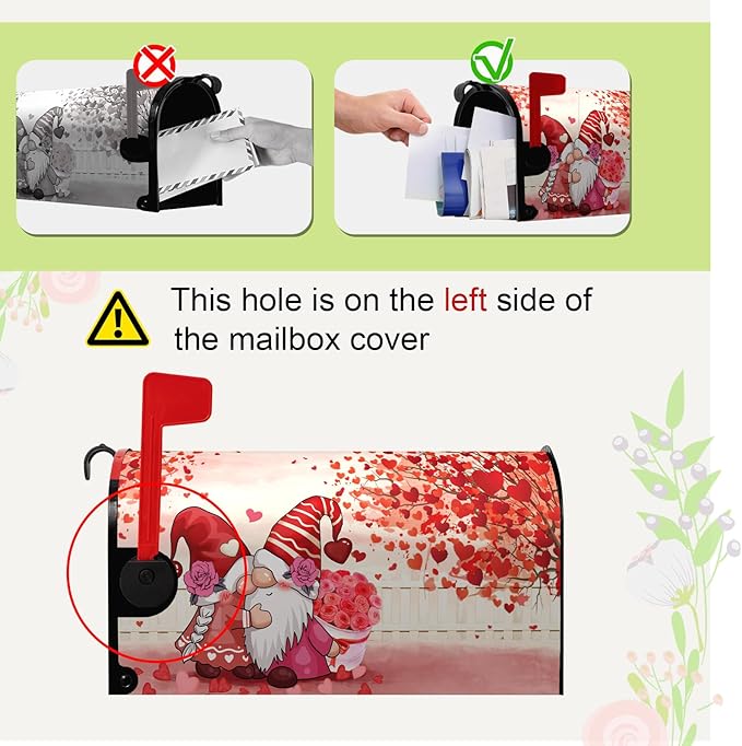 Valentines Gnomes Mailbox Cover Large Size 25.5 X 21 Love Hearts Rose Magnetic Mailbox Covers Red Valentine's Letter Box Cover Wraps Oversized for Garden Yard