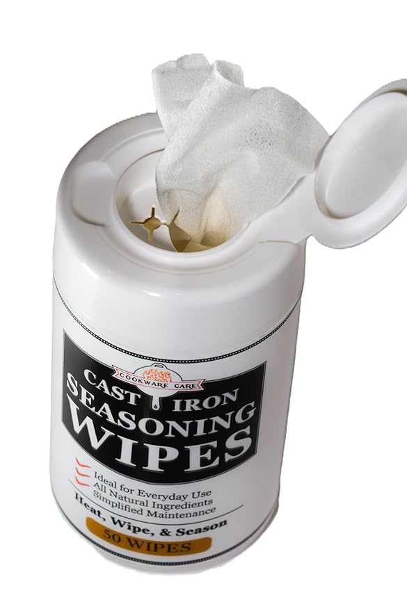Cookware Care Cast Iron Seasoning Oil Wipes, 50 Count, Made in USA with Grapeseed Oil for Cast Iron Skillet, Blackstone Griddle - Ideal Blackstone Accessories Gift for Men/Dad