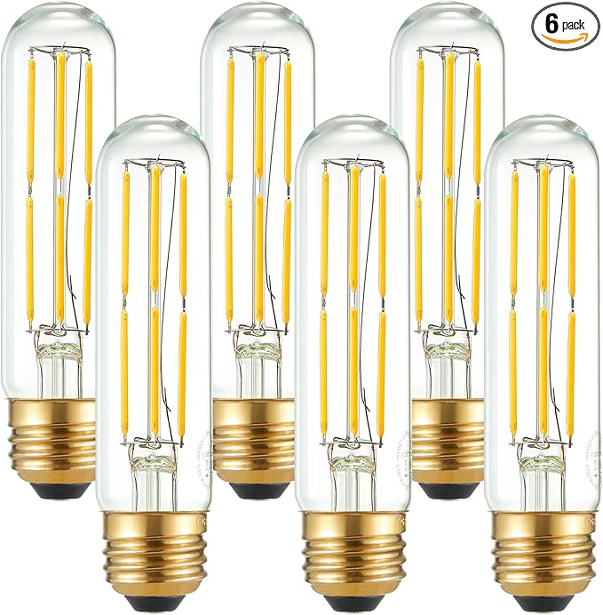 LiteHistory Tubular Light Bulb 6W Equal E26 LED Bulb 60 Watt dimmable Neutral White 4000K E26 Edison Bulb AC120V 600lm T9 T10 LED Bulb for Rustic Pendant,Island,Chandeliers,Wall sconces Pack of 6