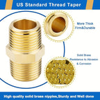 4PCS Hex Nipple 1/2"NPT x 1/2" NPT Male Solid Brass Pipe Fitting, 1/2 inch Brass nipple Male Threaded Pipe Adapter Fittings Equal Nipples Connectors Couplings