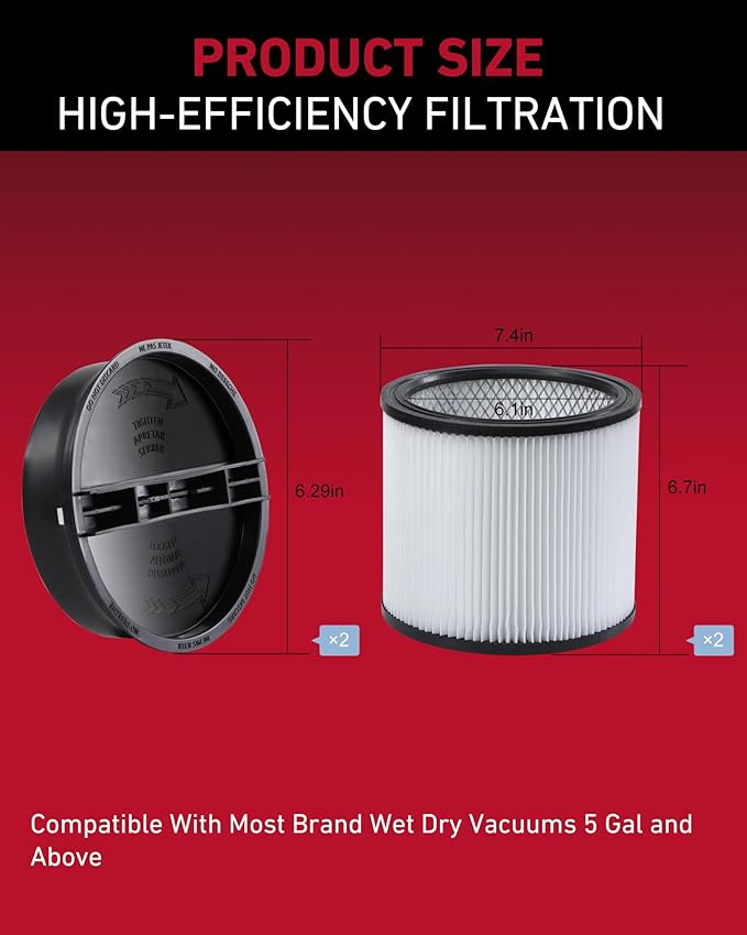 2 Pack HEPA Replacement for Shop Vac 90304 Standard Cartridge Filter Type U/X/W Fits Most 5 to 16-Gallon Wet/Dry Vacuum Models
