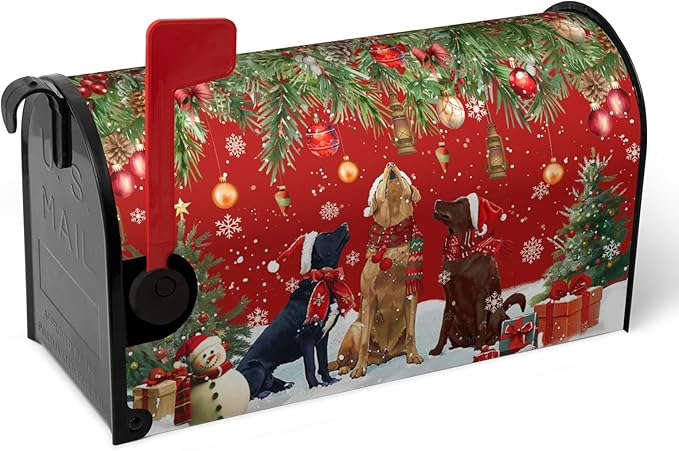 Christmas Retriever Dog Tree Magnetic Mailbox Cover Standard Size 21X18 Winter Covers Snowman Red Green Xmas Holiday Mailbox Letter Box Wraps Covers for Outside Garden Yard Outdoor Decorations