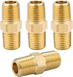 KOOTANS 1/4 NPT x 1/4 NPT Male Solid Brass Hex Nipples, Heavy Brass Pipe Adapter Fittings Equal Nipples Connectors 4Pieces