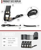 Ratchet Straps (4 PK) 15 Feet (1,823lb Break Strength) Heavy Duty Tie Down Strap with S Hook Black for Packing Motorcycle Truck Cargo