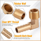 KOOTANS 18PCS Brass Hose Barb Fittings 90 Degree Elbow Barb to NPT Male Thread Adapter Kit 1/4" 5/16" 3/8" Barbed Air Hose Fittings with 30pcs Pipe Clamps for Water Fuel Air Line Connector Fitting