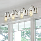Emliviar 4-Light Vanity Light Fixture - Modern Bathroom Lighting Fixture, Brushed Nickel Finish with Clear Glass, YCE237B-4W BN