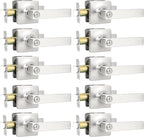 GOBEKOR 10 Pack Privacy Door Levers Keyless Bedroom Door Handle with Lock Brushed Nickel Interior Door Handles Square Door Lock Straight Lever