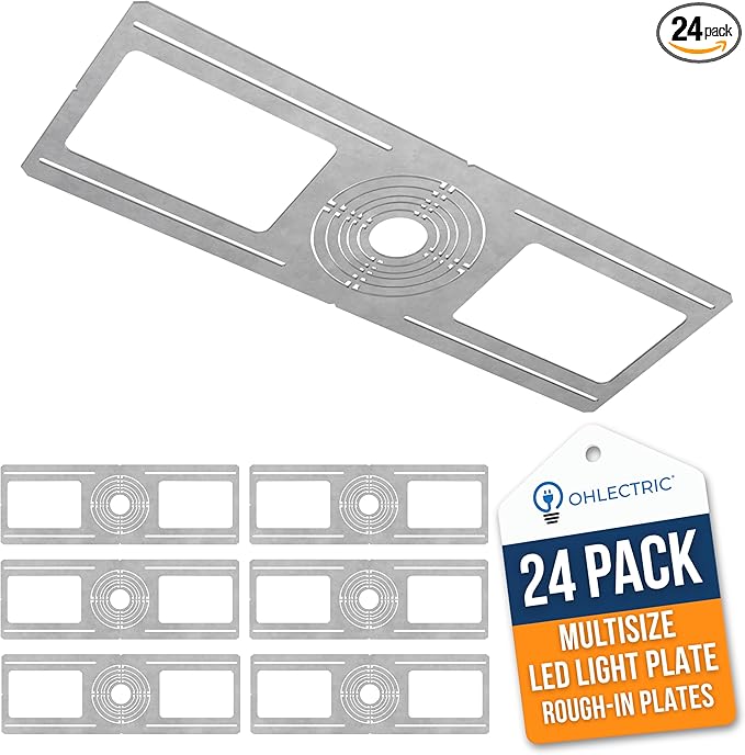 OHLECTRIC 24-Pack New Construction Recessed Light Mounting Plates, Flat Steel Rough-in Brackets - Symmetric Round Holes w/Multiple Cutouts 2” til 6” Adjustable Panel for LED Wafer & Recessed Lighting