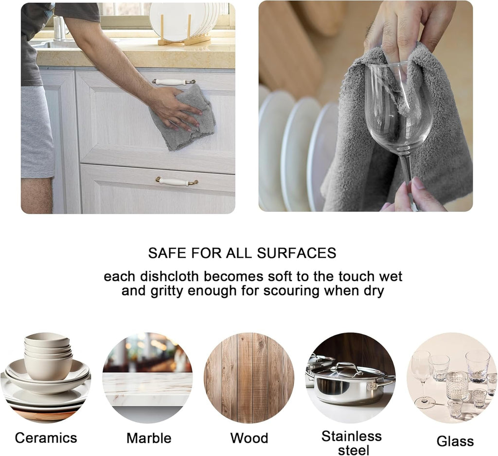 kimteny Kitchen Cloth Dish Towels, 13x28 Inches Premium Dishcloths, Super Absorbent Coral Velvet Microfiber Cleaning Cloths, Fast Drying Rags for Washing Dishes (13x28-8 Pack, Grey)