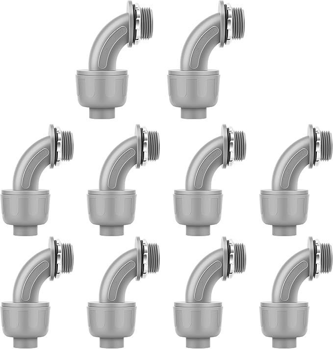 10 PCS 3/4" Liquid Tight Connector NPT Non-Metallic for PVC Electrical Flexible Conduit Angle Fittings - Sturdy, Quick Installation, UL Listed for Home Outdoor Tubes Tools