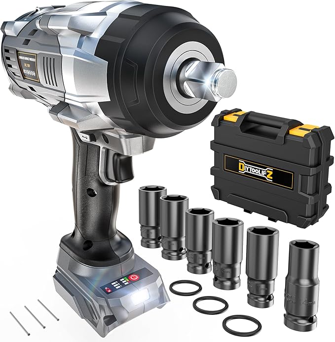 Cordless Impact Wrench 1/2 inch Compatible with Dewalt 20v Battery, 1700 Ft-lbs High Torque Impact Driver with 6Pcs Sockets & Storage Case, Electric Impact Gun with 4-Speed & LED Light