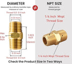 1/4 Inch NPT x 1/4 Inch NPT Male Thread Solid Brass Hex Nipples, Pipe Fitting and Air Hose Fittings, Thread 1/2" OD to 1/2" OD, (10 Piece)