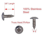 No. 6 x 1/2" Stainless Truss Head Phillips Wood Screw, (100 pc), 18-8 (304) Stainless Steel Sheet Metal Screws, Type A Point, Plain Finish by Bolt Dropper, ssd Screws