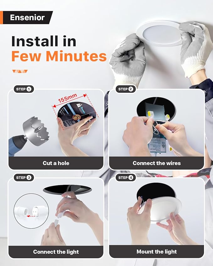 Ensenior 16 Pack 6 Inch LED Recessed Ceiling Light, Dimmable, 2700K Soft White, 1050LM 12W 120V, High Brightness Canless Wafer Downlight - ETL&FCC&IC