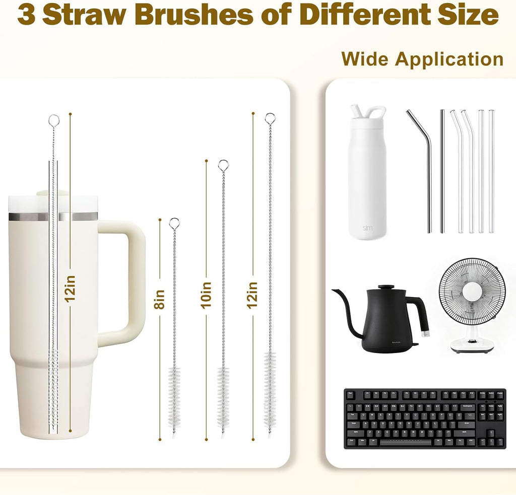 XYFuuee 5 Pack Bottle Brush Set, 5 in 1 Long Handle Water Bottle Cleaning Brush, 3 Straw Brushes for Stanley Yeti Owala, Travel Nipple Detail Cup Cleaner Washer Brush for Wine Lid Gap