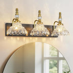 Vintage Bathroom Vanity Light, 3-Light Black Gold Vanity Lighting Fixture with Flower Glass Shade, Bathroom Lighting Fixtures Over Mirror