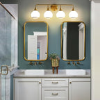 Brass Gold Bathroom Light Fixtures 4-ights Vanity Lights with Milky White Frosted Glass Shade Bathroom Vanity Light 30.7 inch Wall Sconce Lighting Bath(Exclude E26 Bulb)