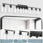 Modern 8 Light 52 inch Vanity Lights for Bathroom with Clear Glass, Black Bathroom Light Fixture for Mirror Kitchen Living Room Hallway Cabinet Porch