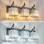 Crystal Vanity Lights Black 3 Light Bathroom Light Fixtures Over Mirror Modern Vanity Light for Bathroom