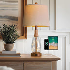 OYEARS 23" USB A+C Table Lamp for Bedroom Living Room Modern Bedside Lamps Retro Farmhouse Rattan Glass Nightstand Nightlight Lamps,Two Light Points