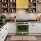 Akicon 36" Freestanding Gas Cooktop Oven Combo, Features 6 Sealed Burners, 5.2 Cu.ft Rapid Convection Oven, Convertible Fuel (NG/LP), Durable Cast Iron Grating (GASGASB1)