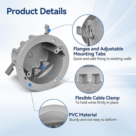 4" Old Work Ceiling Box, 18 CU. in. Round Electrical Box, PVC, UL Listed, 24 Pack