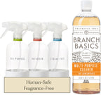 Branch Basics Cleaning Essentials Kit: All Purpose, Glass and Bathroom Cleaner - Concentrate (33.8 Oz) (24 Refills) + Refillable Glass Spray Bottles (16 Oz) Plant Based, Human-Safe, & Fragrance Free