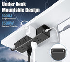 45W USB-C Fast Charging Under Desk Power Strip,12 Outlet Mountable Power Strip with 4 USB,1200J Surge Protection,6FT Flat Extension Cord Black