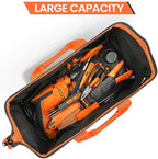 Wide Mouth Tool Bag, Heavy Duty Tool Bags for Men, 12-Pocket Portable Empty Tool Box Organizer Storage for Mechanic, Electrician, 17.3 inch, 600D Oxford, Orange