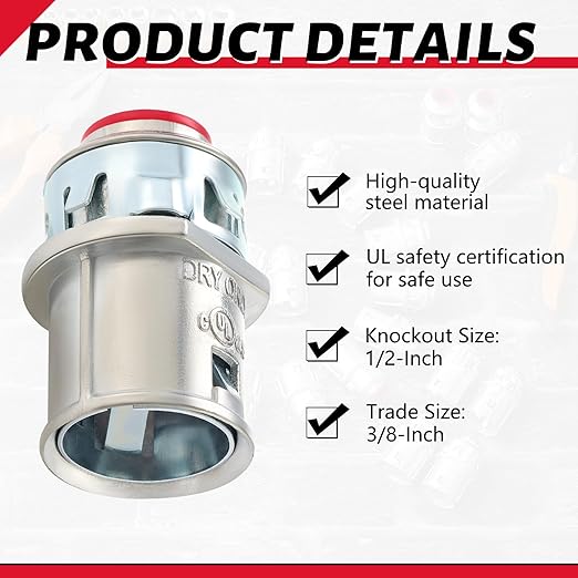 Metal-Clad Cable Connectors Zinc Electrical Conduit Connector 3/8" Snap in Connectors for Steel and Aluminum Cable(60 Pack)