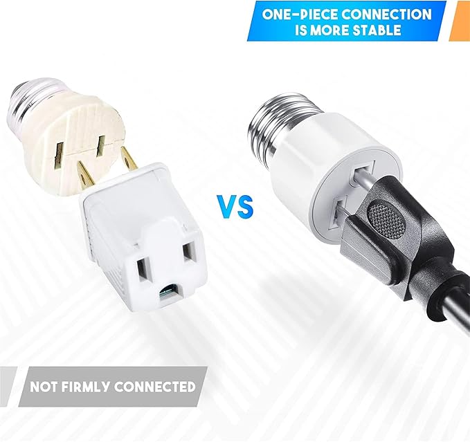 4 Packs E26/ E27 3 Prong Light Bulb Socket Adapter, Polarized Light Socket Outlet, Lights Sockets to Plug Adapter Sockets Converter, Lights Bulb Plug Adapters for Patio, Garage, Porch, White