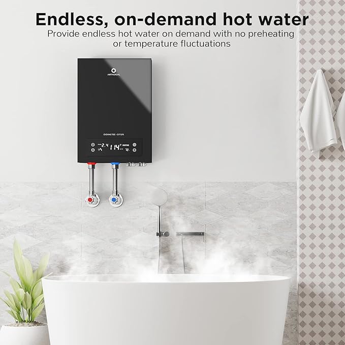 Airthereal Electric Tankless Water Heater, 27kW, 240Volts - Endless On-Demand Hot Water - Self Modulates to Save Energy Use - Small Enough to Install Anywhere - for 3 Showers, Evening Tide series
