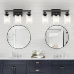 3-Light Bathroom Light Fixtures, Black Bathroom Vanity Light with Clear Glass Shade, Modern Bathroom Wall Lights Over Mirror, Farmhouse Wall Sconces Lighting for Bedroom LivingRoom