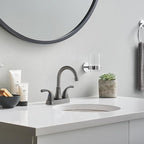 Bathroom Sink Faucet FRANSITON 4 Inch 2 Handle Lead-Free Brushed Grey Bath Sink Faucet with Pop-up Drain Stopper and Supply Hoses