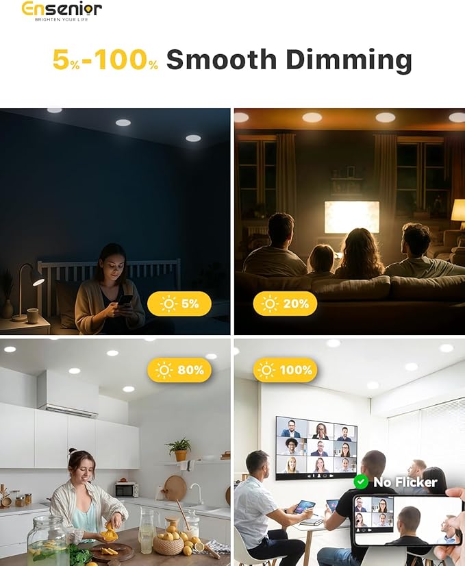 Ensenior 12 Pack 6 Inch LED Recessed Light, Dimmable, 3000K Warm White, 1200LM High Brightness, 12W 120V, 2 Pin, ERL-12X-ETL, Damp Rated, Ultra-Thin Canless Wafer Ceiling Light - ETL & FCC & IC